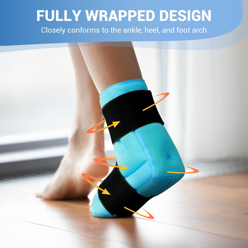 Comfytemp Ankle Foot Ice Pack Wrap for Plantar Fasciitis Relief, Ankles Brace for Sprain, Heel Spur, Swelling, Achilles Tendonitis, Cold Bag for Injuries Reusable, Hot Cold Compress, 1 Pack (Blue) Blue Large(1 Pack) 1.0