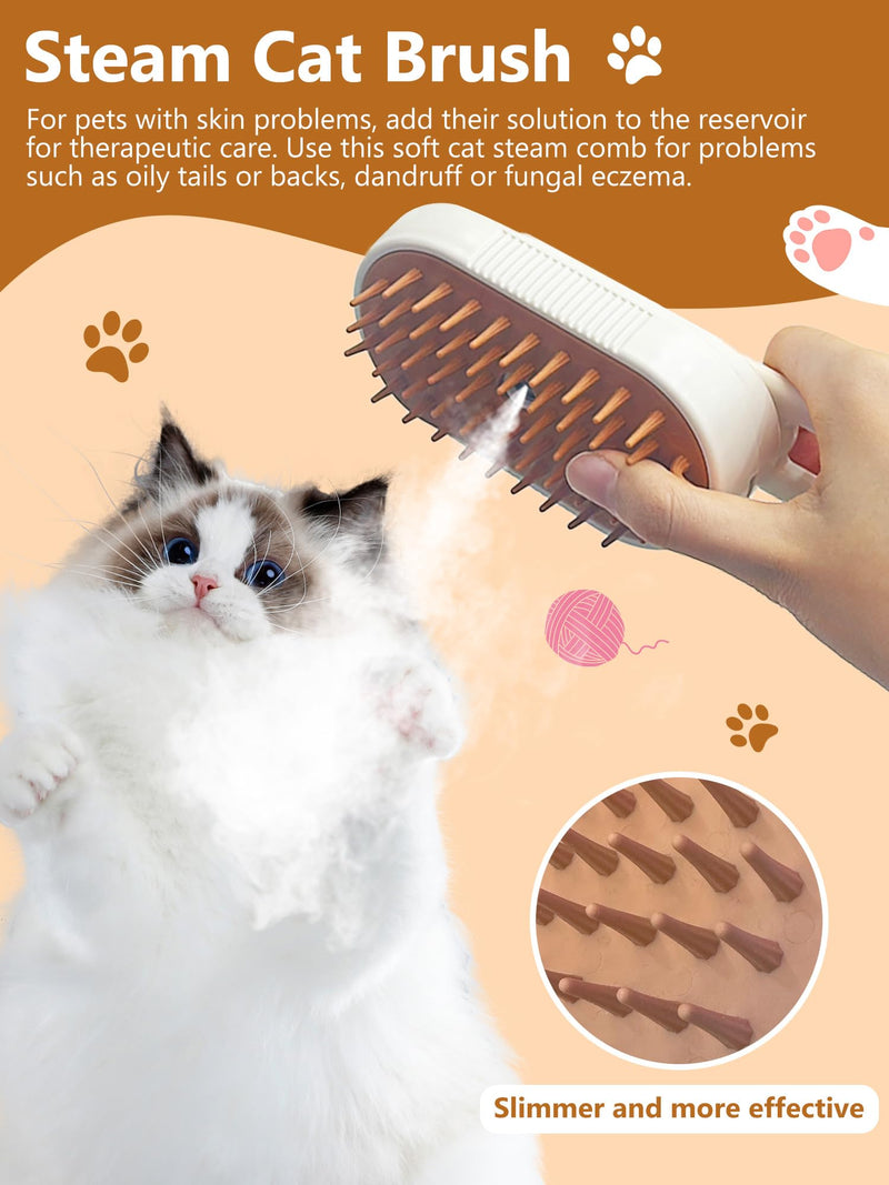 Cat Steam Brush, Rechargeable Steamy Pet Grooming Brush For Shedding, Silicone Water Spray Massage Brush, Cat Hair Removal Brush Self Cleaning Brush Steamer Wet Cat Spa Brush Cat Comb (White) - BeesActive Australia