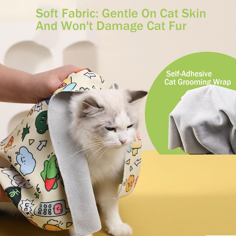 Cat Wrap for Cutting Nails,Self-Adhesive Velcro Cat Grooming Wrap,Anti-Escape,Anti-Scratch,Anti-Bite,Multifunctional Cat Grooming Bag for Calming & Holding Cat(XLarge) XLarge - BeesActive Australia