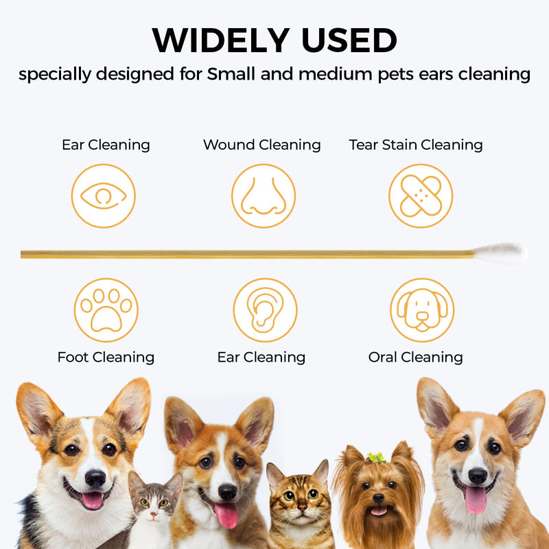 120pcs Long Cotton Swabs in Storage Box, 6 Inch Dog Ear Swabs for Dogs, Small and Medium Pet Ears Cleaning - Professional Dog Ear Cleaning Tool, Specially Designed for Dogs, Cleaning Solution - BeesActive Australia