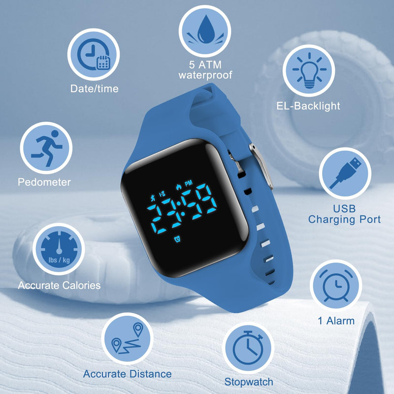 BEN NEVIS Kids Watch, Digital Watch for Boys Girls, Sport Watch with Fitness Tracker, Alarm Clock, Stopwatch, No App and Waterproof, Watch for Kids Ages 5-12 56-SeaBlue - BeesActive Australia