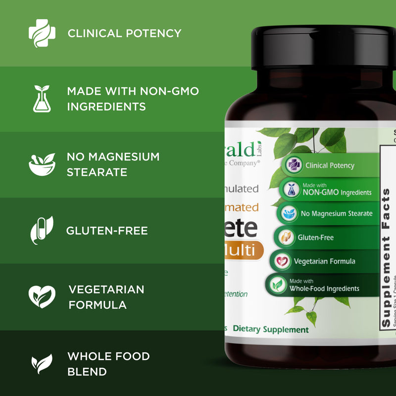 EMERALD LABS Complete 1-Daily Multi, 30 Capsules | Bioavailable Multivitamin, Made with Methylfolate, VitaCholine, Vitamin C & More, Iron-Free & Non-GMO 30 Count (Pack of 1)
