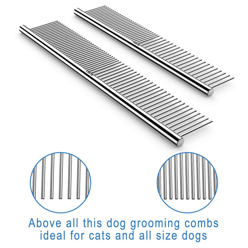 CWXZSTM Pet Steel Combs Dog Cat Comb Tool for Removing Matted Fur - Pet Dematting Comb with Rounded Teeth and Non-Slip Grip Handle - Prevents Knots and Mats for Long and Short Haired Pets,6.5IN/7.4IN - BeesActive Australia