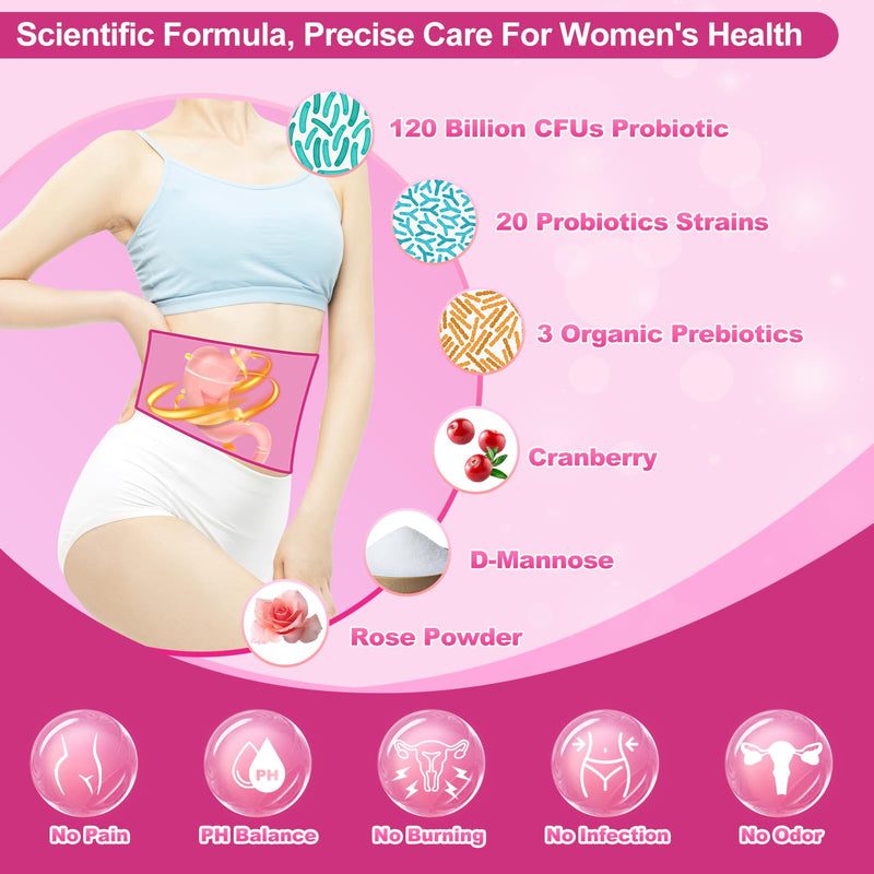 KFG Women's Probiotic Powder, with 100 Billion CFUs, 20 Strains, 3Organic Prebiotics, Cranberry, Digestive Enzymes & D-Mannose, for Boost Immune, Digestive, Gut, Vaginal & Urinary Health, 40 Packets