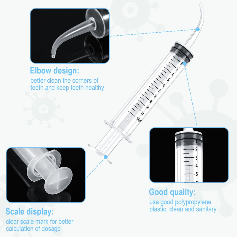 Konohan 50 Pieces 12ml Dental Syringe with Curved Tip Measurement Disposable Syringe Irrigation Syringe for Liquid Water Syringe Dental Irrigation Syringe for Oral Dental Care Tonsil Stone Feed Pets - BeesActive Australia