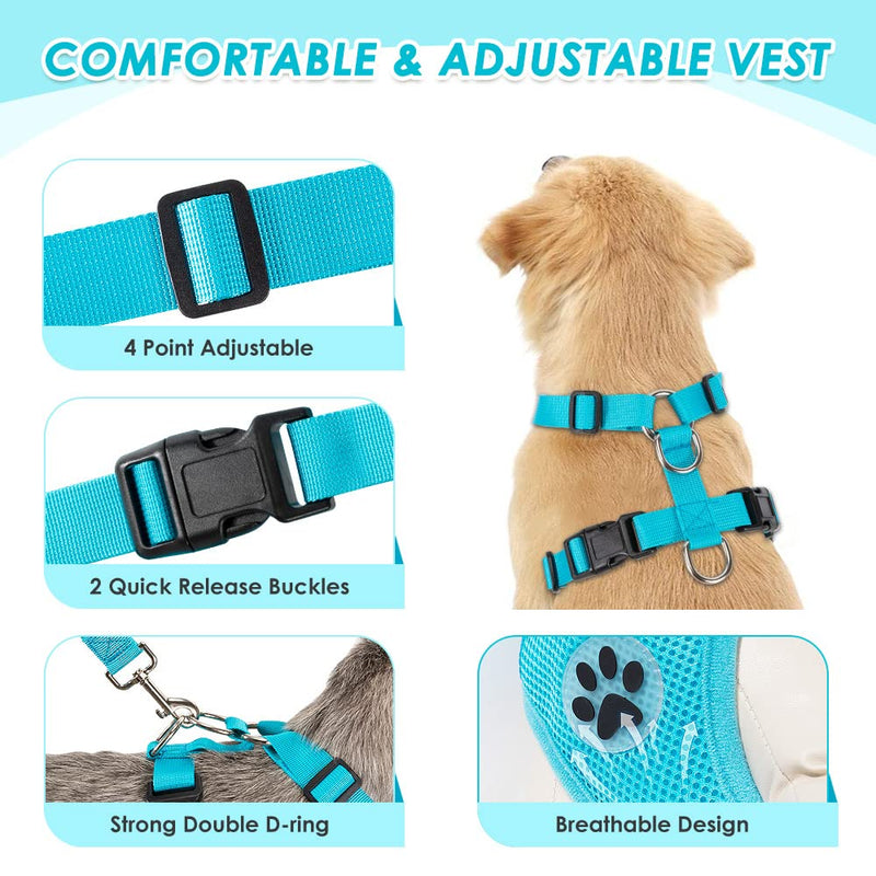 SlowTon Dog Seat Belt Harness for Car, Dog Car Harness Adjustable Mesh Breathable & Dog Seatbelt Safety Tether with Elastic Bungee for Small Medium Large Pets(Light Blue, Double Clip, L) D-Light Blue - BeesActive Australia