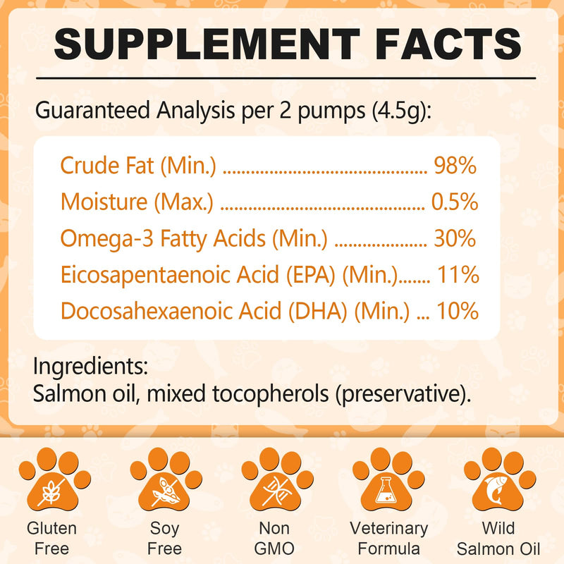 Wild Alaskan Salmon Oil for Dogs & Cats, Fish Oil Omega 3 Supplements with EPA & DHA, Support Skin & Coat, Itchy Relief, Immune, Joints & Heart Health, 8 oz
