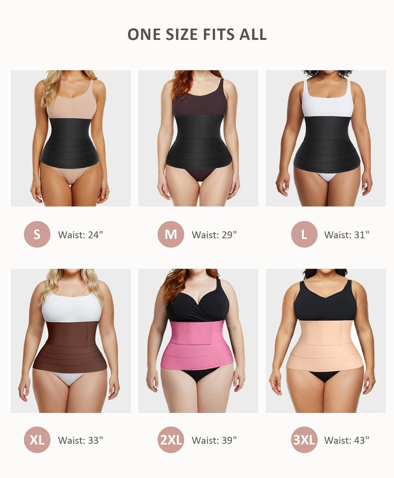 FeelinGirl Waist Trainer for Women Bandage Wrap Trimmer Belt Long Torso Tummy Wraps Belly Body Shaper Waist Trimmer Belt Aa/Black - One Size