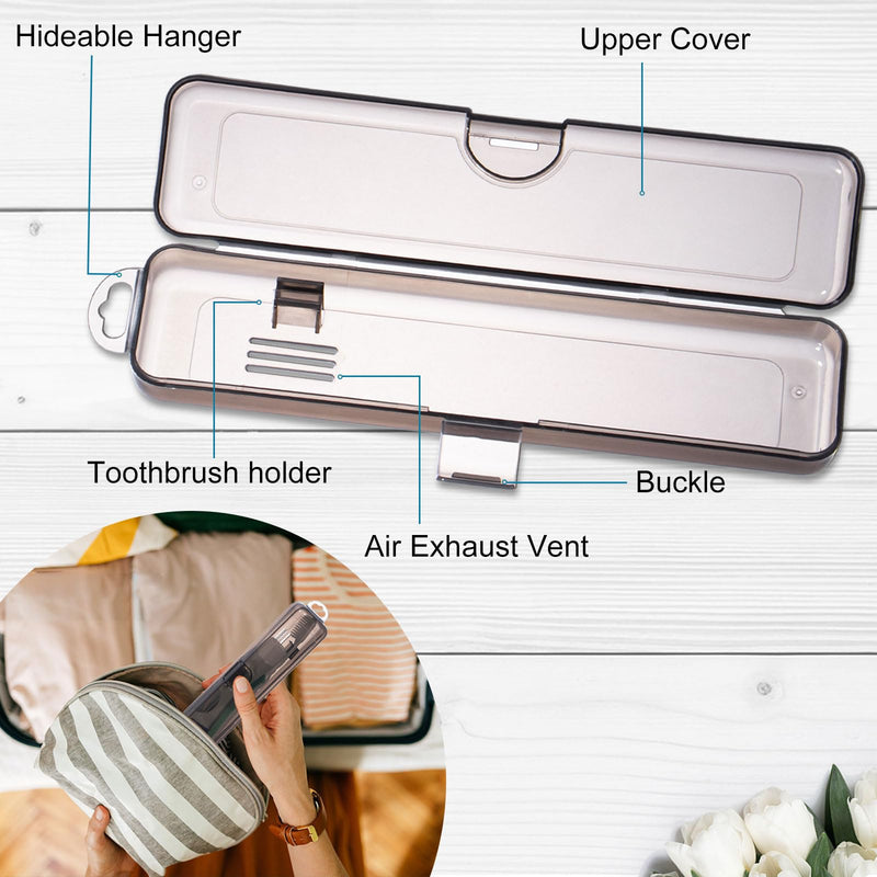 Toothbrush Case 2 Packs, Transparent Black Toothbrush Travel Case, Plastic Toothbrush Holder Travel Size, 7.87 x 1.85 x 1.18 inches Portable Toothbrush Case for Traveling - BeesActive Australia
