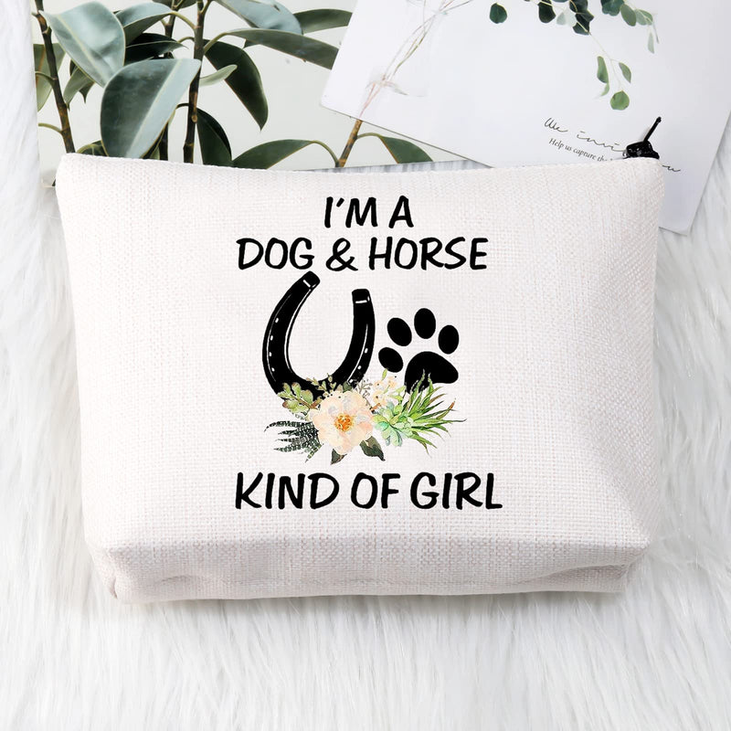 BDPWSS Dog Lover Gifts Horse Makeup Bags For Women Teen Girls I'm a Dog And Horse Kind Of Girl Paw Print Horseshoe Gift For Dog Mom Horse Lover Cowgirl Equestrian Gifts (Dog horse girl) Dog horse girl - BeesActive Australia