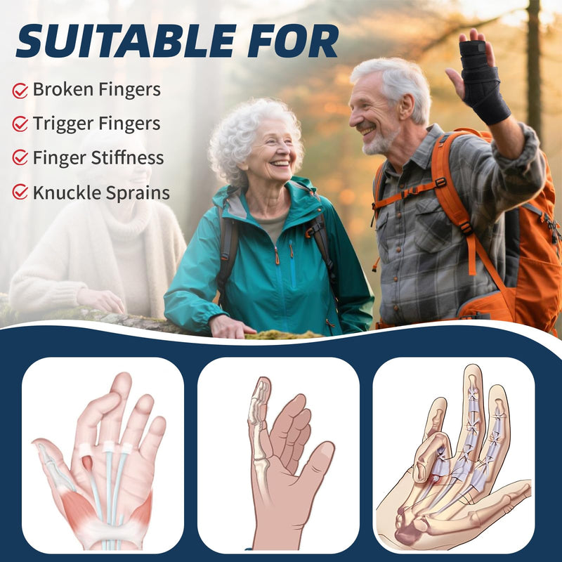 lefeke Trigger Finger Splint, 3 Fingers Brace for Index, Middle, Ring or Little Finger, Adjustable Hand Splint for Broken Fingers, Finger straightener for Arthritis Contractures(Left) Left