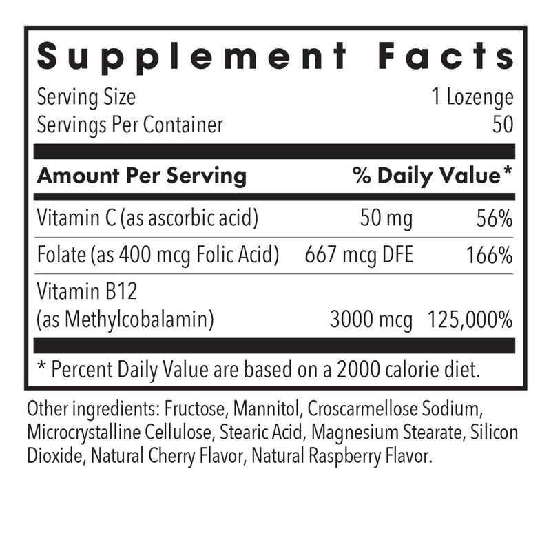 ARG B12 Methylcobalamin 3000 mcg with Folate, 50 Lozenges | Bioactive Vitamin B12 Lozenges With Folate for Nerve Health and Energy, Vegetarian, Hypoallergenic, 50 Servings