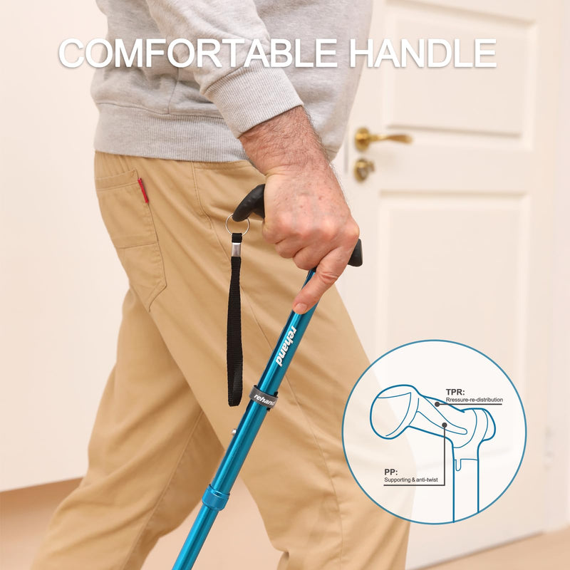 REHAND Walking Cane for Men & Women - Foldable, Adjustable, Lightweight, Self Standing Pivot Walking Cane, Soft Handle Grip, with Travel Bag, Walking Sticks for Seniors & Adults Black - BeesActive Australia