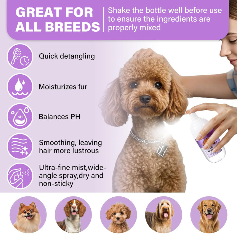 Dog Detangler Spray Dematting, Natural Dog Leave in Conditioner Spray for Grooming and Dog Mat Removal,Perfect for Doodles & All Coat Types,Lavender Scent - PawsPlanet Australia