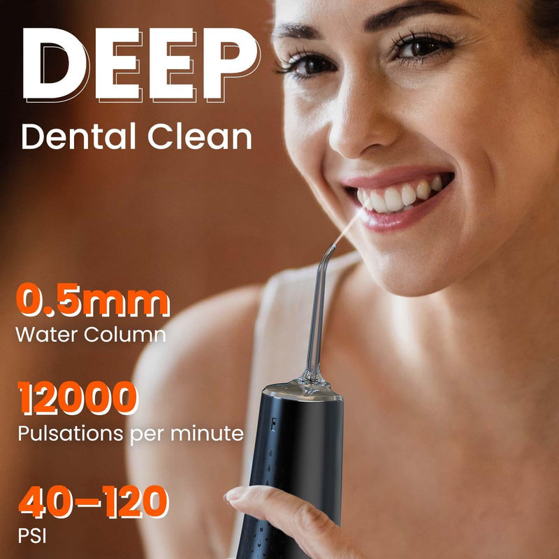 Water Dental Flosser Pick for Teeth - 300ML Portable Cordless Oral Irrigator, Rechargeable Irrigation Cleaner Professional Electric Flossing Machine for Teeth Cleaning Power Flosser Travel (Black) Black
