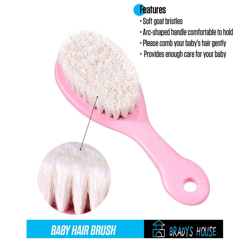 3 Piece Baby Hair Brush and Comb Set for Newborns and Toddlers (Pink)
