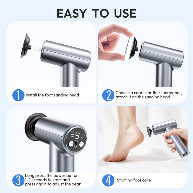 Electric Foot Callus Remover, 2-in-1 Rechargeable Portable Electric Foot File with 70pcs Sandpaper, Professional Pedicure Tools for Dead Skin, Hard Cracked, Dry Skin - Grey&Blue - BeesActive Australia