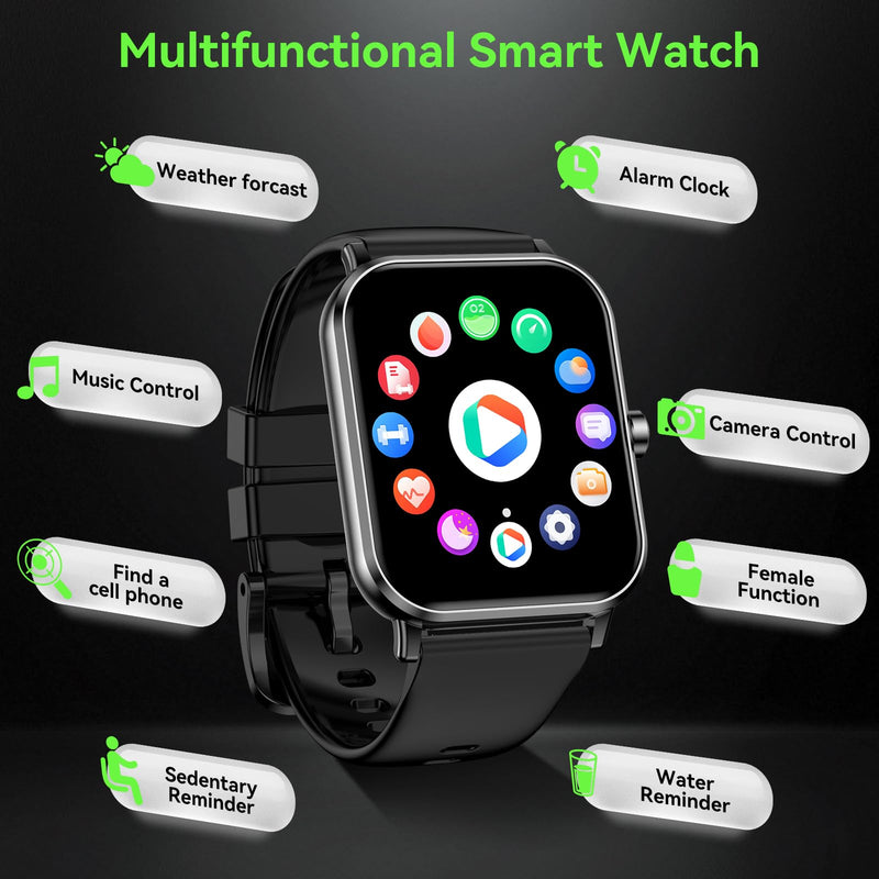 Smart Watch for Men Women, 1.85" HD Fitness Tracker with Bluetooth Calls, 5 ATM Waterproof, 130+ Sport Modes, 24/7 Heart Rate/Sleep Monitor, Pedometer, Calories, Smartwatch for Android iOS (Black) Black