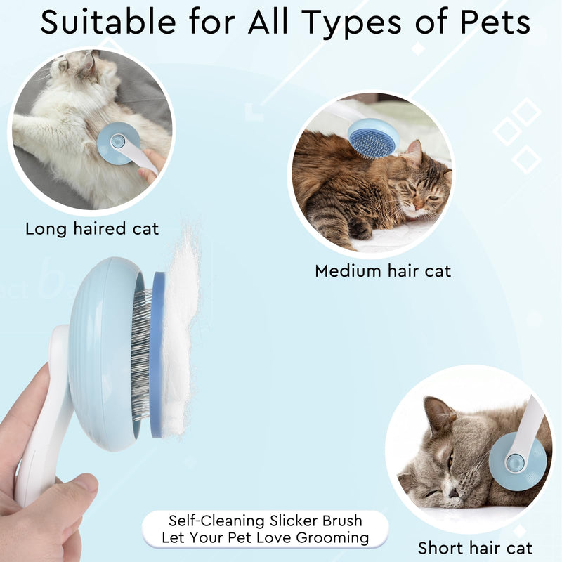 GJEASE Cat Grooming Glove Brush,Self-Cleaning Slicker Pet Brush for Short and Long Haired Pets,Dog Bath Brush for Shedding and Grooming,Removes Loose Hair and Tangles,Promote Circulation Round Flower-Blue - BeesActive Australia