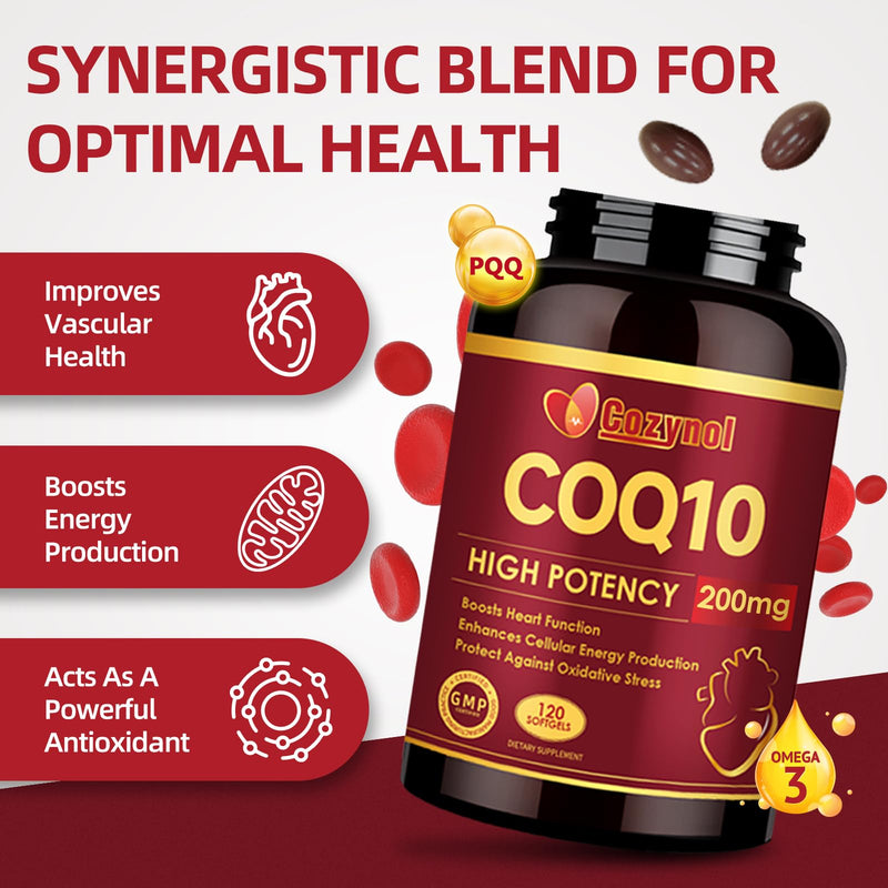 CoQ10 200mg Softgels with PQQ & Omega 3, Maximum Absorption Coenzyme Q10, Powerful Antioxidant for Heart & Energy Health, 120 Count, 4 Month Supply, Non-GMO - BeesActive Australia