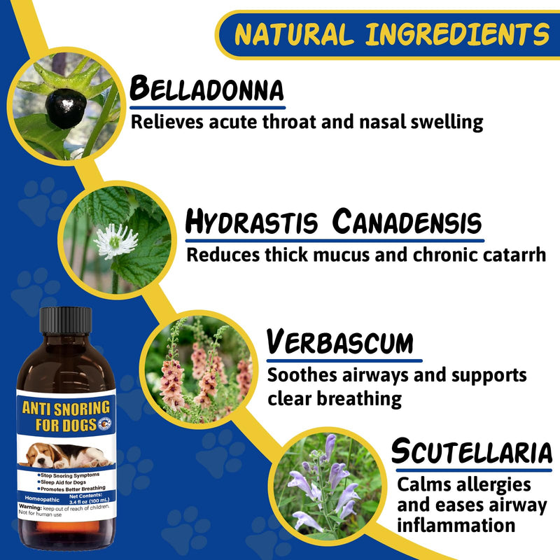 Stop Dog Snoring Liquid Supplement – Natural Anti-Snoring Oral Solution for Dogs & Cats, 100 ml with 3 ml Dropper – Supports Easier Breathing & Snore Relief for Pets Cats