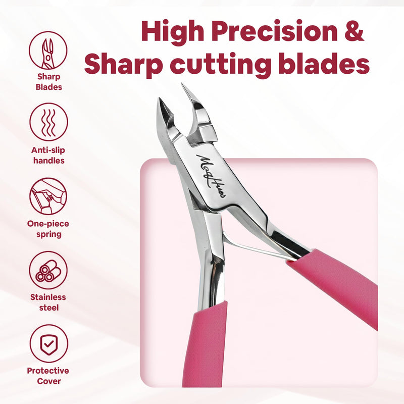 Professional Cuticle Nippers/Cuticle Trimmer 2 Pack, 4mm Sharp Jaws, Non-Slip Great Comfort Grips, In Plush Leather Case, Cuticle Cutter/Cuticle Clipper Stainless Steel Nail Tools for Manicure Pink - BeesActive Australia