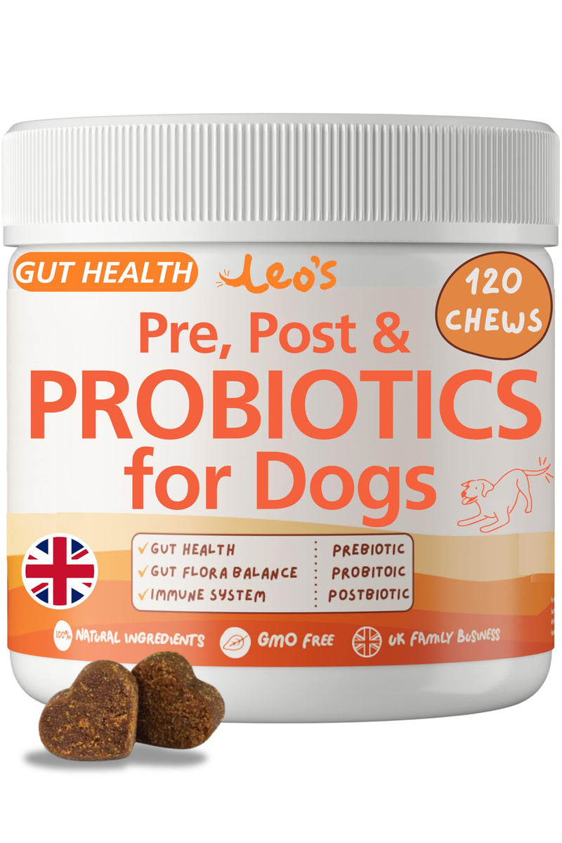 Leo's (120chews) Probiotic for Dogs chews | Natural Dog Probiotic Supplements | Pro Biotics for Gut Health Dog | Pre Pro and Post Biotic dog treats | Gut Health, Anal Glands, Grass-Eating, Itchy Ears