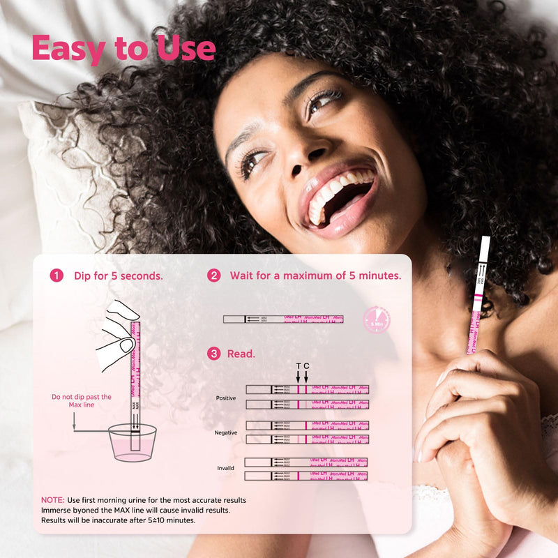MomMed Ovulation Test Strips, 50 LH Ovulation Predictor Kit with 50 Collection Cups, Accurately Track Ovulation Test, High Sensitivity Result for Women Home Testing 50 Count (Pack of 1) Pink - BeesActive Australia