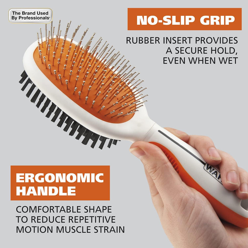 Wahl Premium Pet Double Sided Pin Bristle Brush with Patented Stacked Pin Design for Dogs - Removes Loose Hair & Stimulates the Skin while Creating a Soft Coat Shine - Model 858501 Orange 1 Count (Pack of 1) - BeesActive Australia