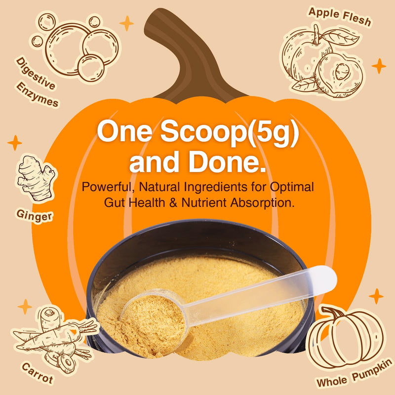 DRFOSTER Pumpkin Powder for Dogs - Fiber Supplements for Dogs & Cats with Organic Pumpkin, Apple, Carrots and Digestive Enzymes - Healthy Stool and Digestion, Diarrhea & Constipation Relief, 10.58 oz 60 Scoops