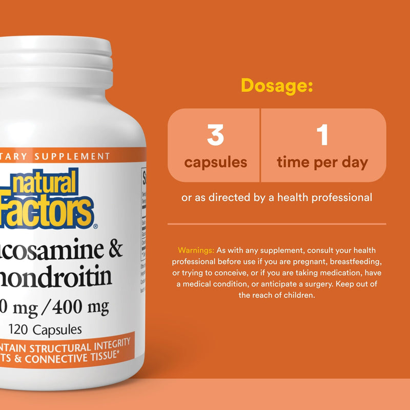 Natural Factors, Glucosamine & Chondroitin, Supports Healthy Joints and Connective Tissue, 120 Capsules Standard Packaging