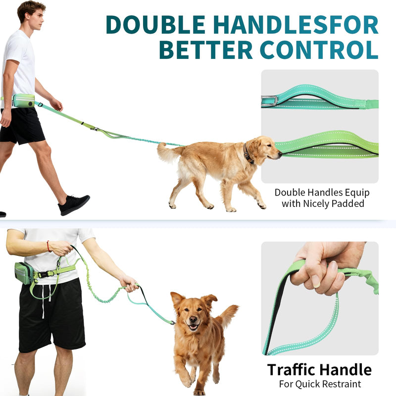 Hands Free Dog Leash with Removable Zipper Pouch, Dual Padded Handles and Durable Bungee for Walking, Jogging and Running-Your Dog (Large, 35-140 lbs-Cyan Cyan