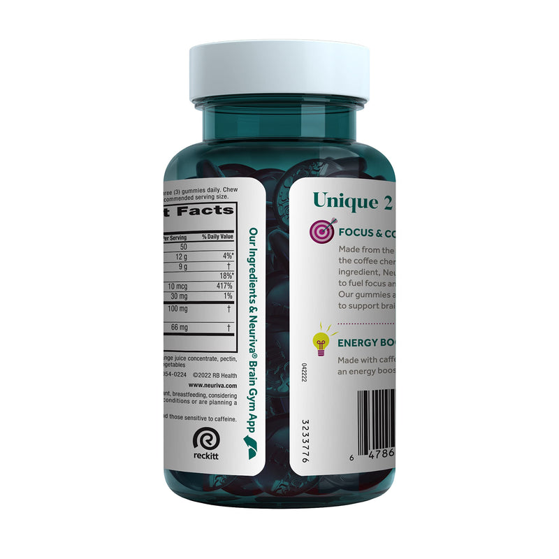NEURIVA Brain + Energy Supplement - 75 Count Capsules | Brain Supplements for Focus, Concentration, Energy Boost, Vitamin B12, Caffeine, Neurofactor, 75 Count (Pack of 1)