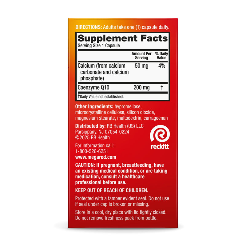 MegaRed Advanced CoQ10 200mg, Heart Health & Cellular Energy, 30ct | Power Antioxidant, Protects Against Free Radicals, No Added Color or Sugar, Fast releasing capsules, Coenzyme Q10, Calcium 30 Count (Pack of 1)