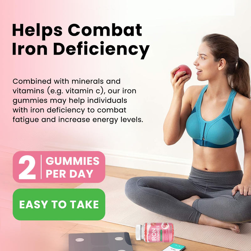 Iron Gummies with Multivitamin, Iron Supplement for Women & Men, Kids Multivitamin with Zinc, Vitamin B Complex & C, B12, Folate - Blood Builder, Energy Support, Peach Flavor, Vegan 120 Gummies 60 Count (Pack of 2)