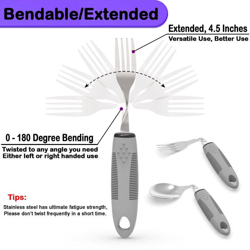 Weighted Parkinsons Utensils for Hand Tremors, Weighted Silverware for Parkinsons Patients Arthritic Hands, Built Up Utensils for Adults, Adaptive Eating Utensils for Disabled People Elderly 6-Piece Set Grey - BeesActive Australia