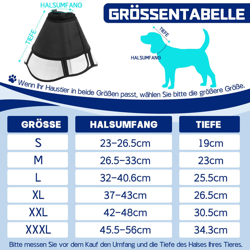 Supet Dog Cone Collar, Adjustable Pet Recovery Collar, Dog Surgical Cone, Protective Dog Cone Collar for Large Small Dogs After Surgery XXXL (Neck Circumference: 45.5-56cm) Black - BeesActive Australia