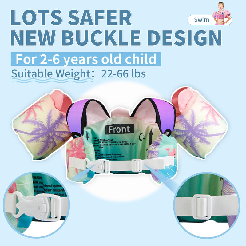 Toddler Swim Vest Floaties for 22-66 lbs / 2-6 Y Kids Swim Jacket with Adjustable Safety Buckle Arm Wings Swim Training for Boys and Girls Beach Boating Pool Floats Pink Whale - BeesActive Australia
