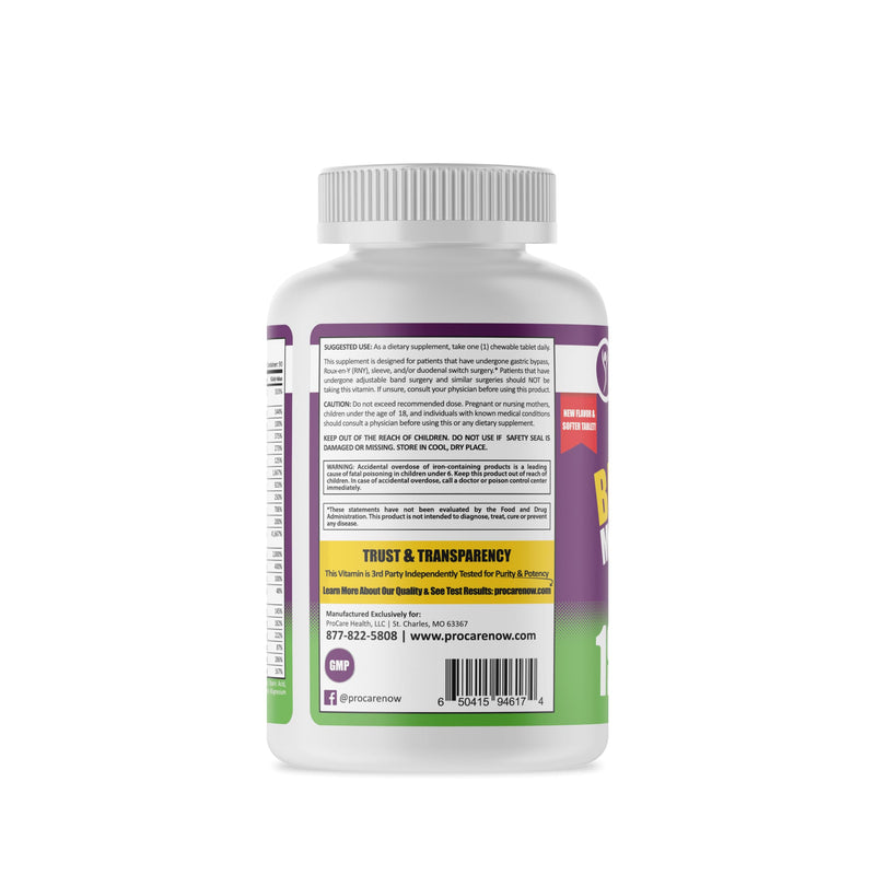 Core-18 Bariatric Multivitamin | Fruit Punch | Chewable | 90ct | Once Daily Bariatric Multivitamin with Iron 45mg Chewable Tablets for Gastric Bypass, Sleeve & Post-Op Support - Made in USA 90 Count (Pack of 1)
