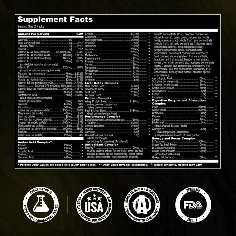 Animal Pak - Convenient Multivitamin for Men & Women Daily All-in-One Vitamin & Supplement Pack - Zinc, Vitamins C, B, D, Amino Acids, and Immune Support - Sports Nutrition Performance - 30 Count 30 Count (Pack of 1)