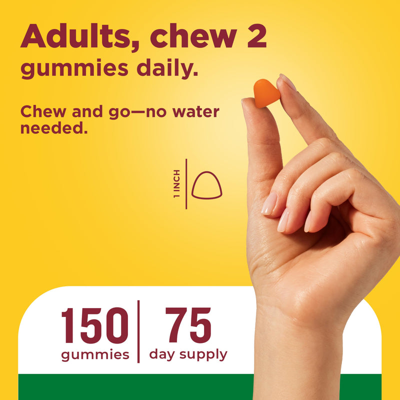 Nature Made Multivitamin Gummies, 150 Vitamin Gummies | Mens & Womens Gummy Vitamins & Minerals, Adult Multivitamin Gummy for Daily Nutritional Support, 75 Day Supply Orange, Strawberry & Cherry 150 Count (Pack of 1)