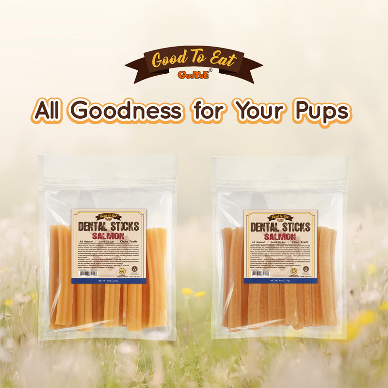 Gootoe Dental Sticks for Dogs, Salmon Dental Treats, Teeth Cleaning Chews for Fresh Breath, Helps Remove Tartar, Grain Free, Omega-3 for Skin and Coat Support, Hexagon, 8oz