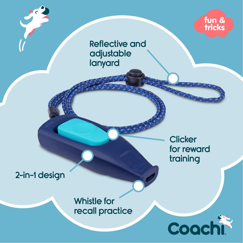 Coachi Whizzclick, 2-in-1 Combined Clicker and Whistle, Dog Training Whistle for Recall and Clicker Training for Rewarding, Adjustable and Reflective Lanyard, Suitable for Dogs and Puppies Navy - BeesActive Australia