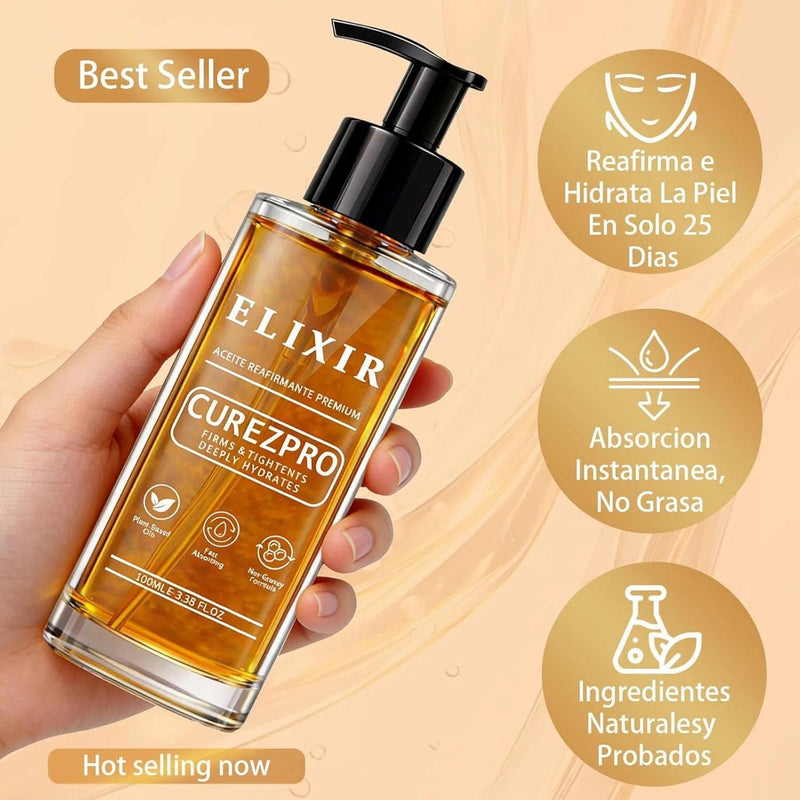 Curezpro Elixir Body Oil - Lightweight Firming & Hydrating Body Oil - 100ml | with Sweet Almond, Argan, Shea, Cocoa Butter & Vitamin E - For Dry, Dull, Mature-Looking Skin