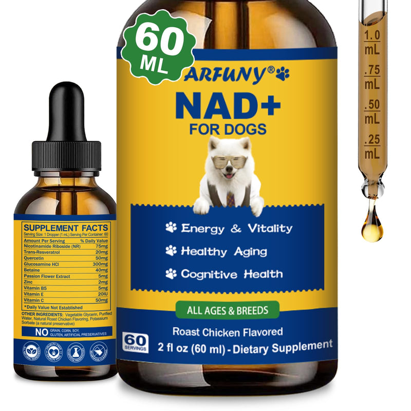 NAD+ for Dogs & Cat Hairball Drops - NAD+ for Longevity Supplements for Dogs Energy, Vitality, Healthy Aging, Cognitive Health - Lysine for Kitten Furball Treatment Supports Skin & Coat, Digestion