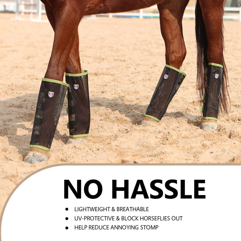 Harrison Howard Loose-Fitting Horse Fly Leggings Breathable, Tear-Resistant Fine Mesh Leg Guards Stay-on Comfortable Fly Boots (Set of 4) Light Olive Pony - BeesActive Australia