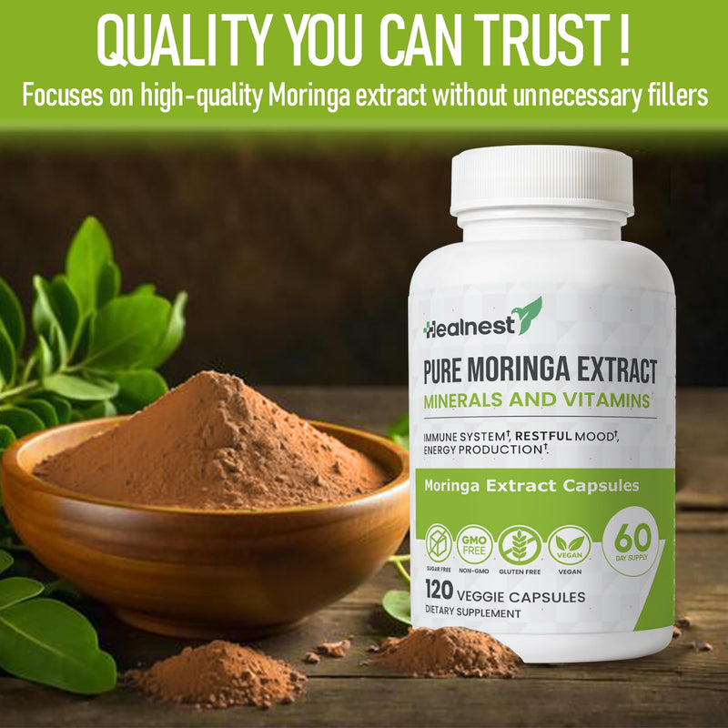Pure Moringa Extract Capsules – 20:1 (20,000 mg) Potent Formula – Vegan Superfood Supplement with Vitamins & Minerals – Energy, Immunity, Digestion & Mood Support – 120 Capsules – Non-GMO, Gluten-Free