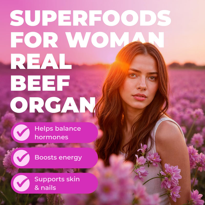 Beef Organ Supplement for Women - Formula of 6 Grass Fed Beef Organs - Liver, Heart, Kidney, Uterus, Ovaries - Supports Womens Hormone Balance, Energy, Health - Female Supplements, 120 Capsules
