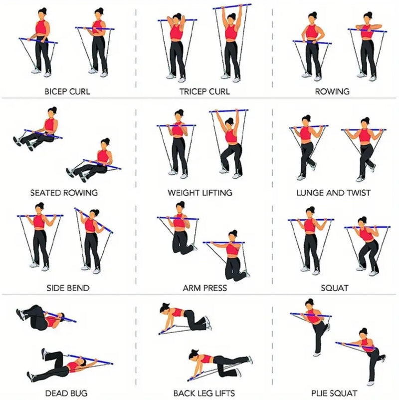 Ultimate Pilates Bar Set for Full-Body Fitness - Elastic Resistance Rope Stick for Chest Expansion, Back Training, and Body Stretching