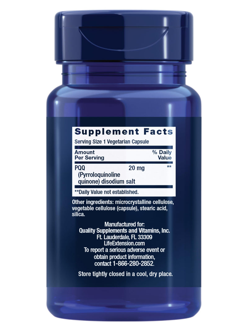 Life Extension PQQ, pyrroloquinoline Quinone, 20 mg, Promotes The Growth of New Mitochondria, Gluten-Free, Non-GMO, Vegetarian, 1 Daily, 30 Capsules | Pyrroloquinoline Quinone Promotes Cellular Energy & Mitochondrial Health, Take 1 Daily, Gluten-Free, ...